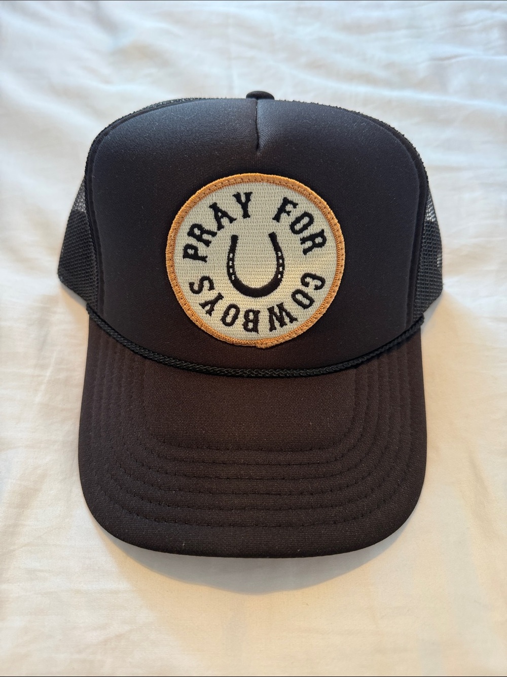 Pray For Cowboys Black Trucker Hat with Horseshoe Patch (Never Been Worn)